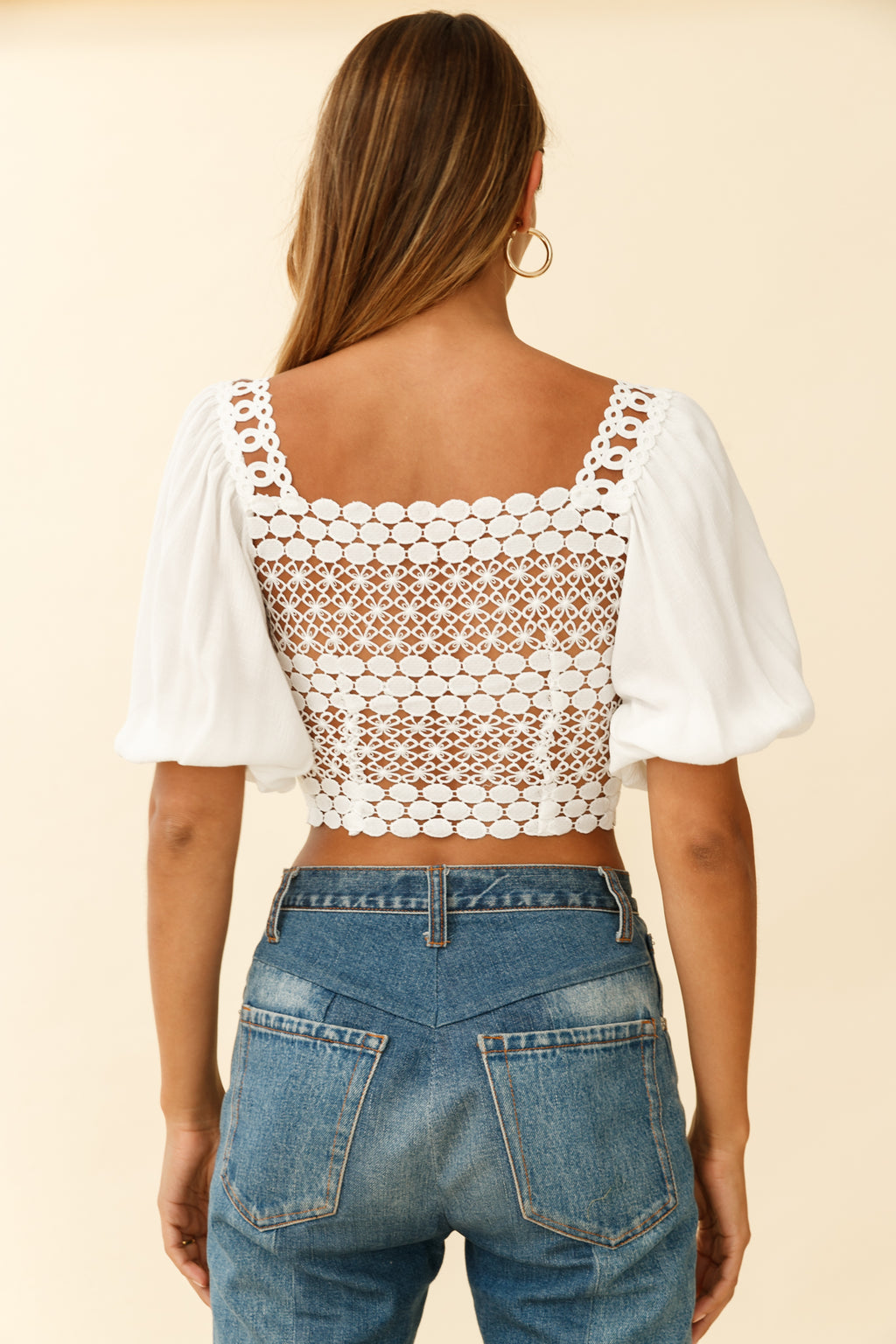 Golden Hour Lace-Up Front Crochet Crop Top White by Selfie Leslie