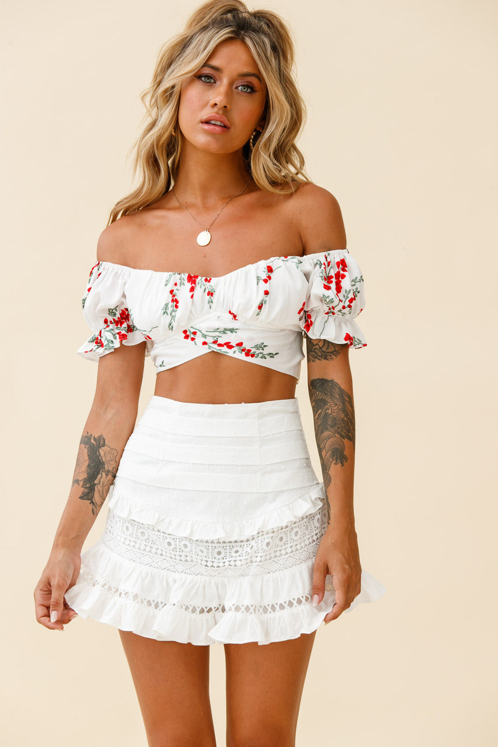 Perfect Timing Pleated Waist Frill Trim Mini Skirt White by Selfie Leslie