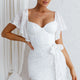 Aphrodite Molded Bust Angel Sleeve Wrap Dress Embroidered White