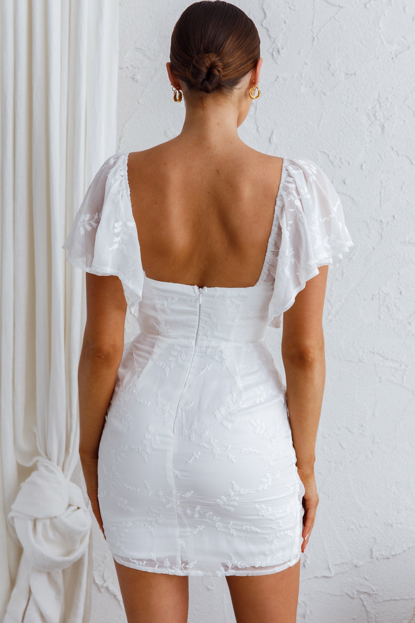 Aphrodite Molded Bust Angel Sleeve Wrap Dress Embroidered White by Selfie Leslie