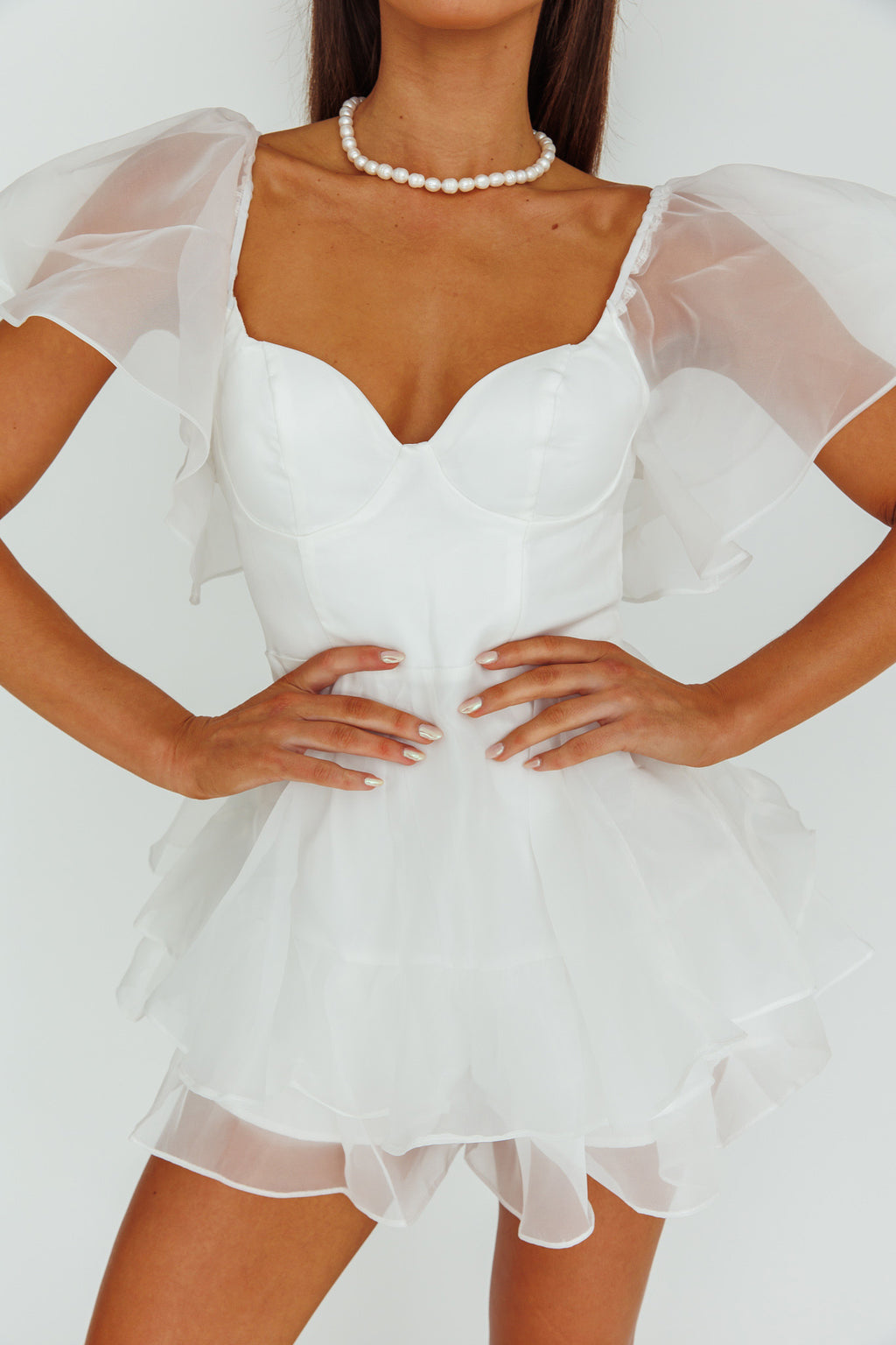 Aphrodite Angel Sleeve Layered Romper White by Selfie Leslie