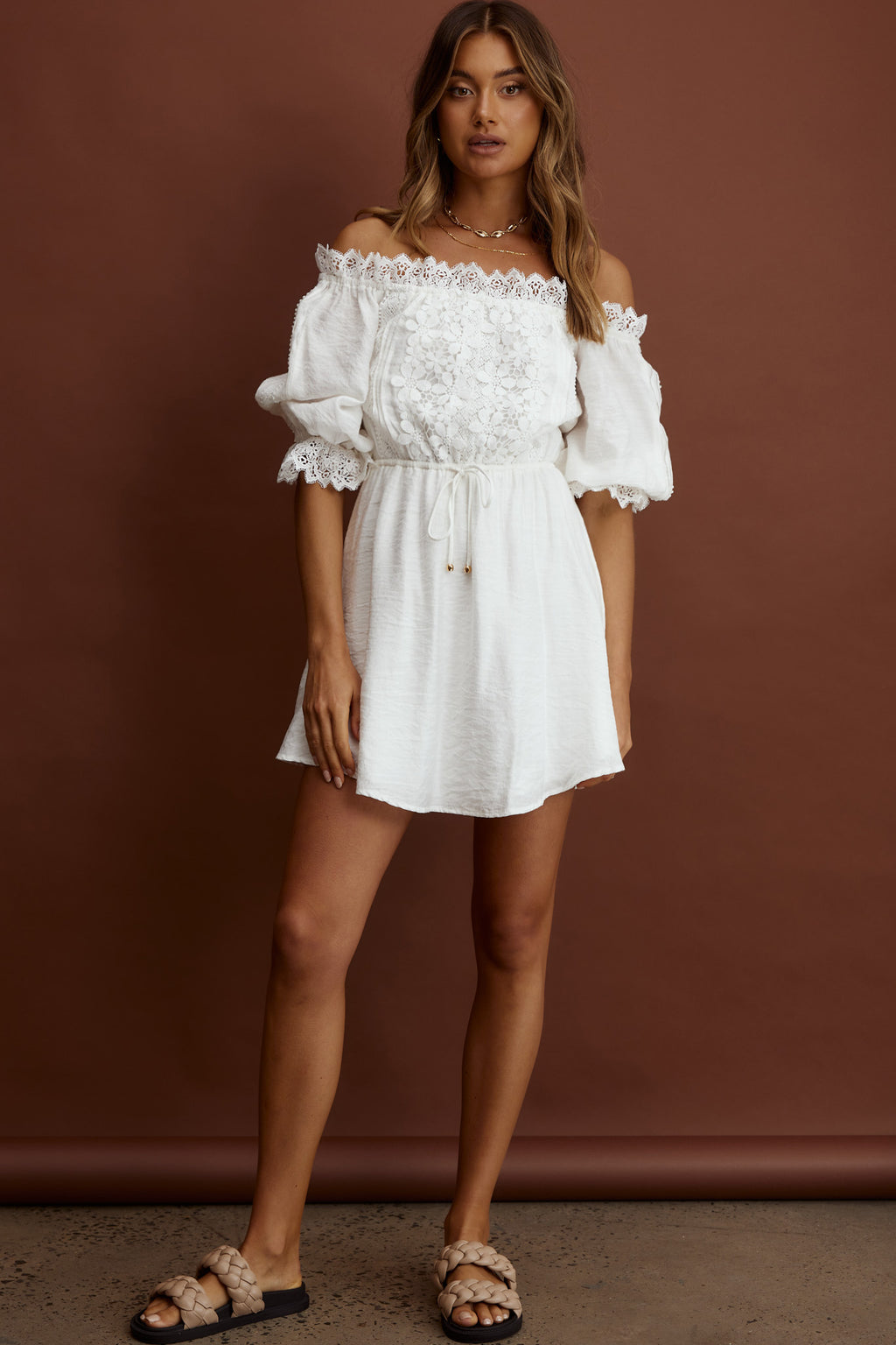 Homeward Off-Shoulder Lace Dress White by Selfie Leslie