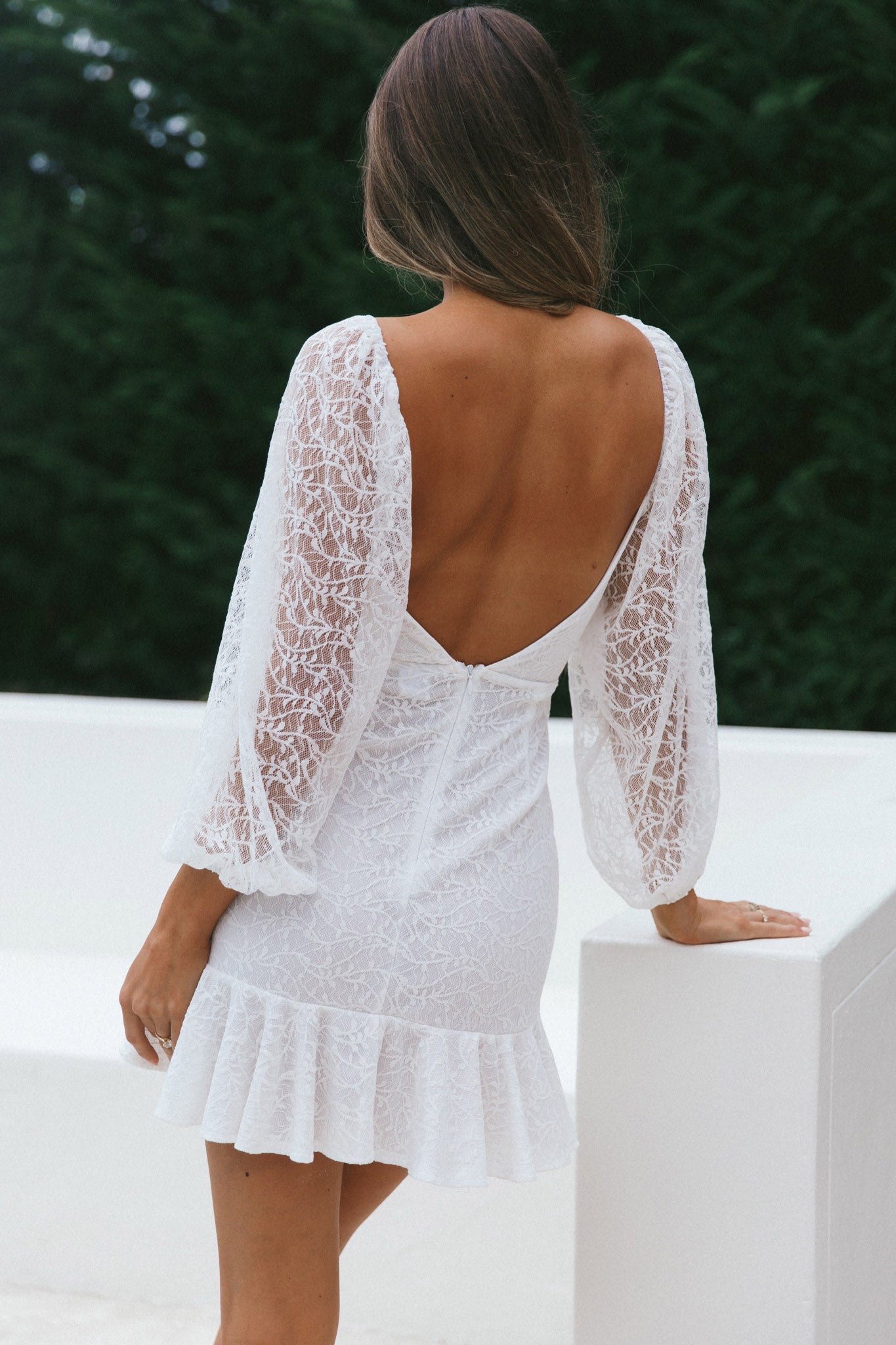 Shop the Halley Balloon Sleeve Frill Bust Flounce Hem Lace Dress White
