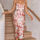 Lake Como Fitted Bodice Cami Strap Midi Dress Abstract Print Rose