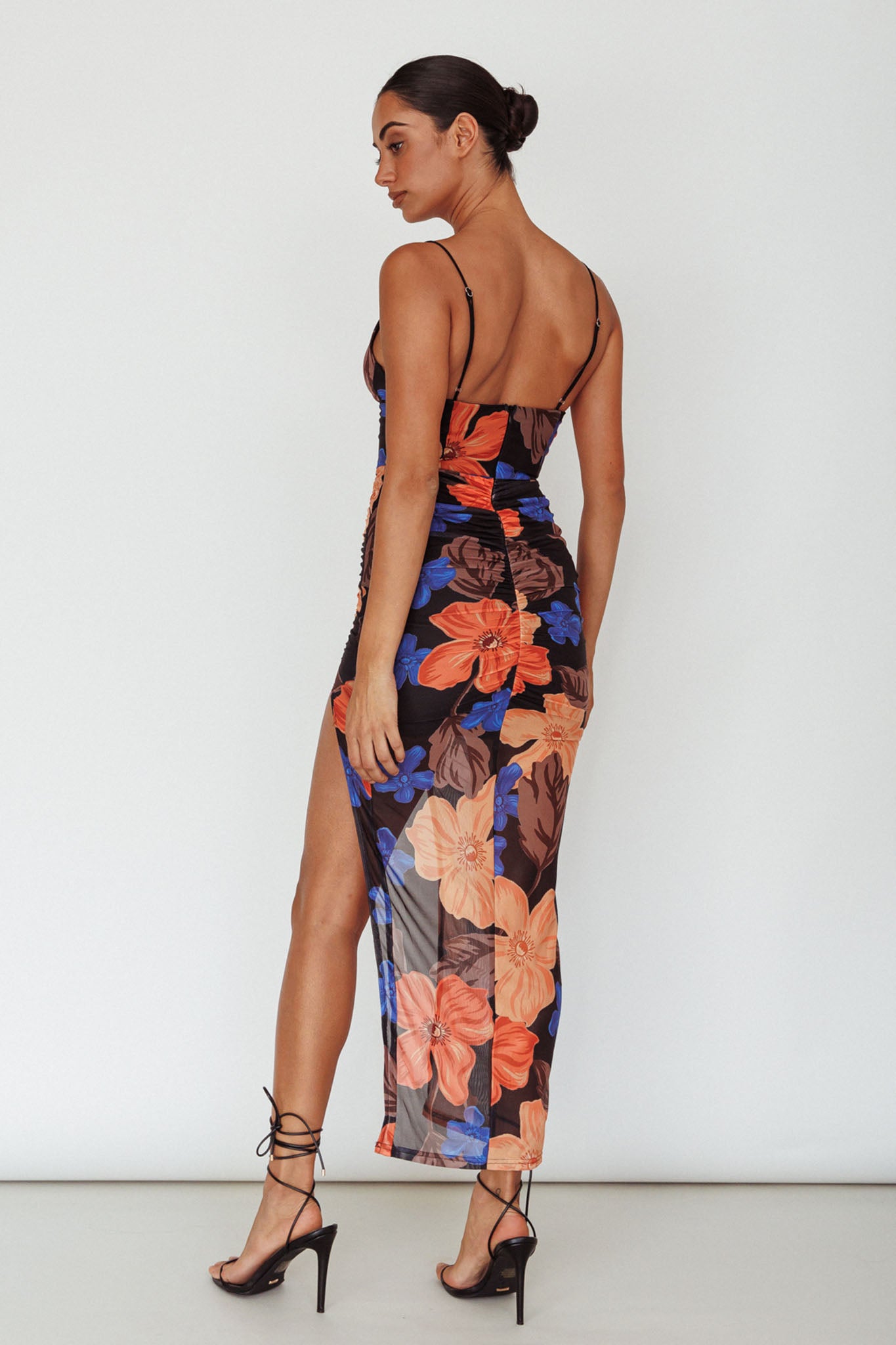 Lake Como Fitted Bodice Side Split Dress Black/Orange by Selfie Leslie