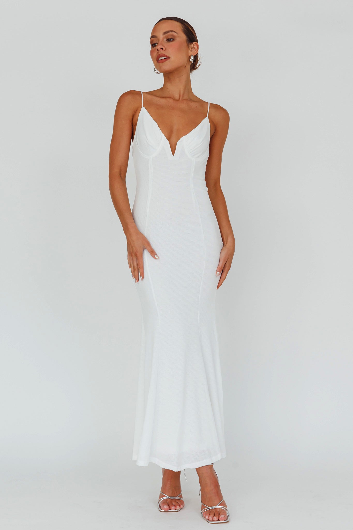 Lake Como Bodycon Maxi Dress White by Selfie Leslie
