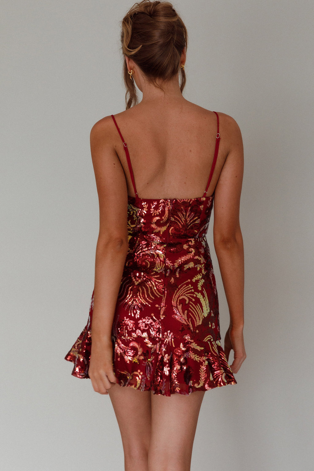 Lake Como Fitted Bodice Sequin Mini Dress Red by Selfie Leslie