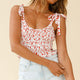 Daisy Chain Tied Shoulder Shirred Crop Top Floral Print White