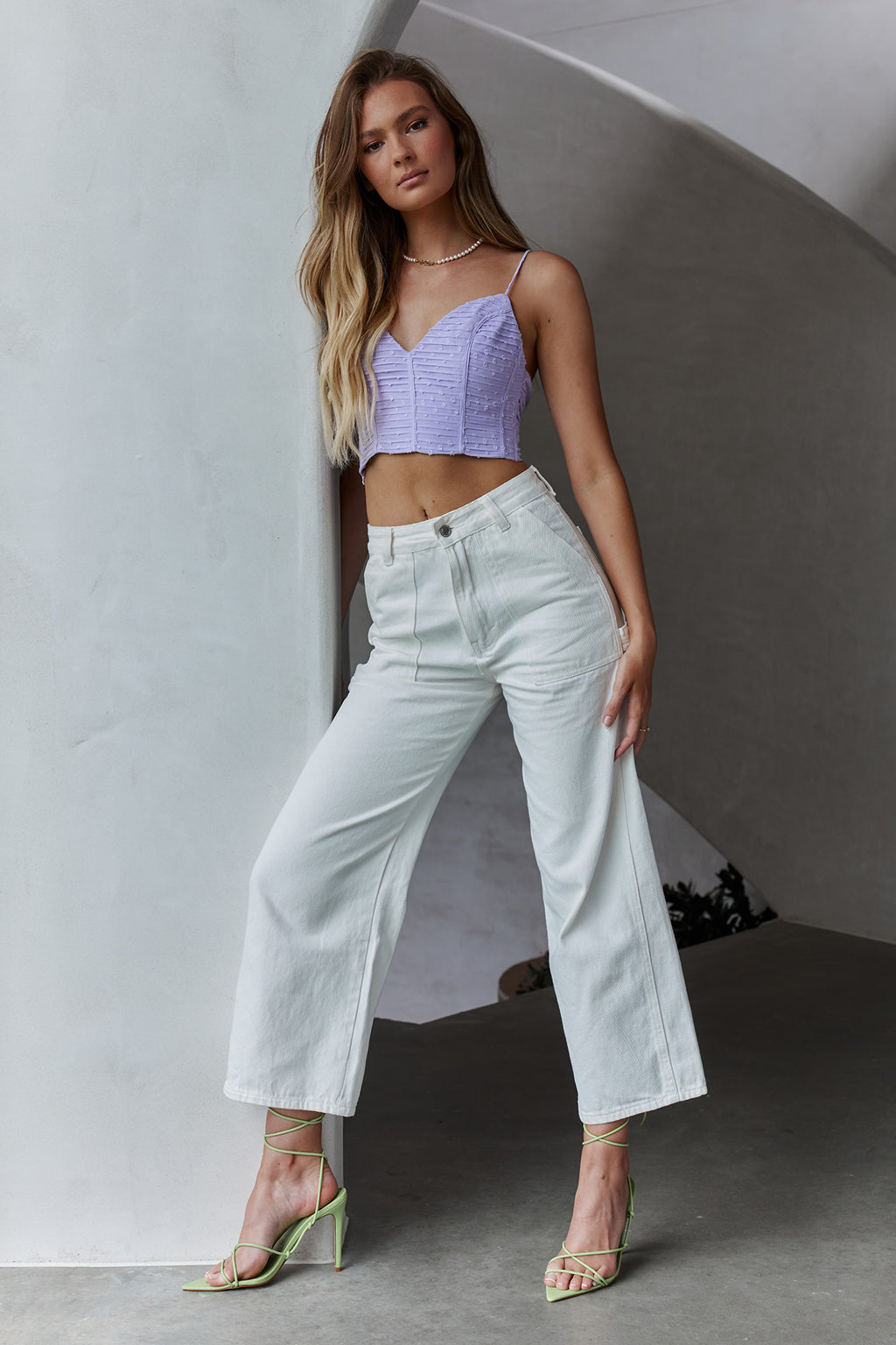 Sunshine Lover Sweetheart Neckline Tied Back Crop Top Lilac by Selfie Leslie