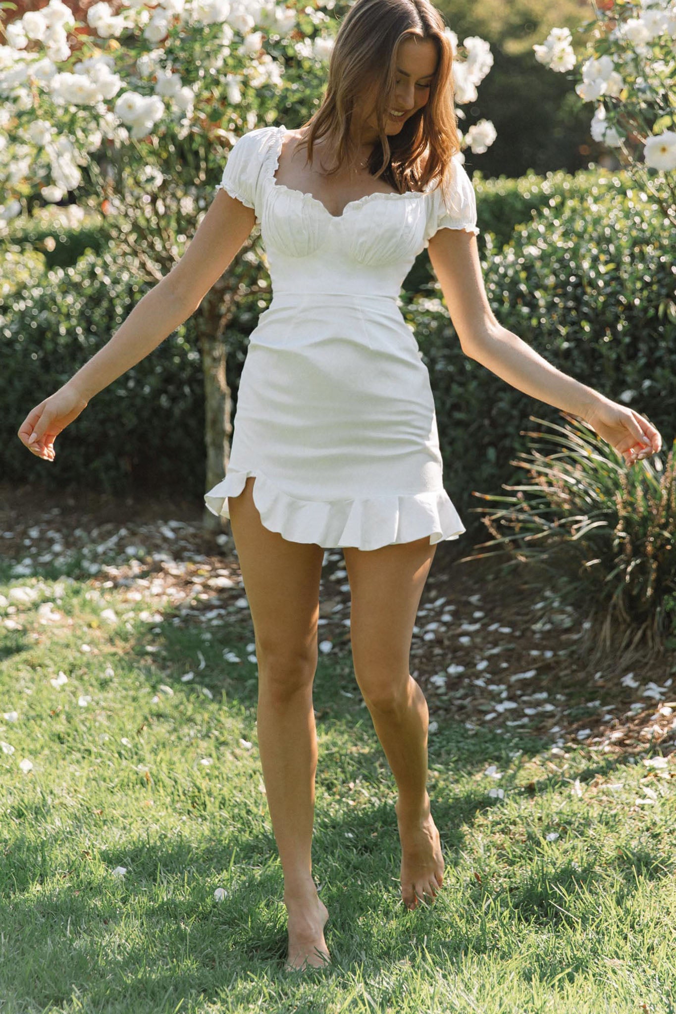 Heaven Sent Ruched Bust Puff Sleeve Dress White | Selfie Leslie