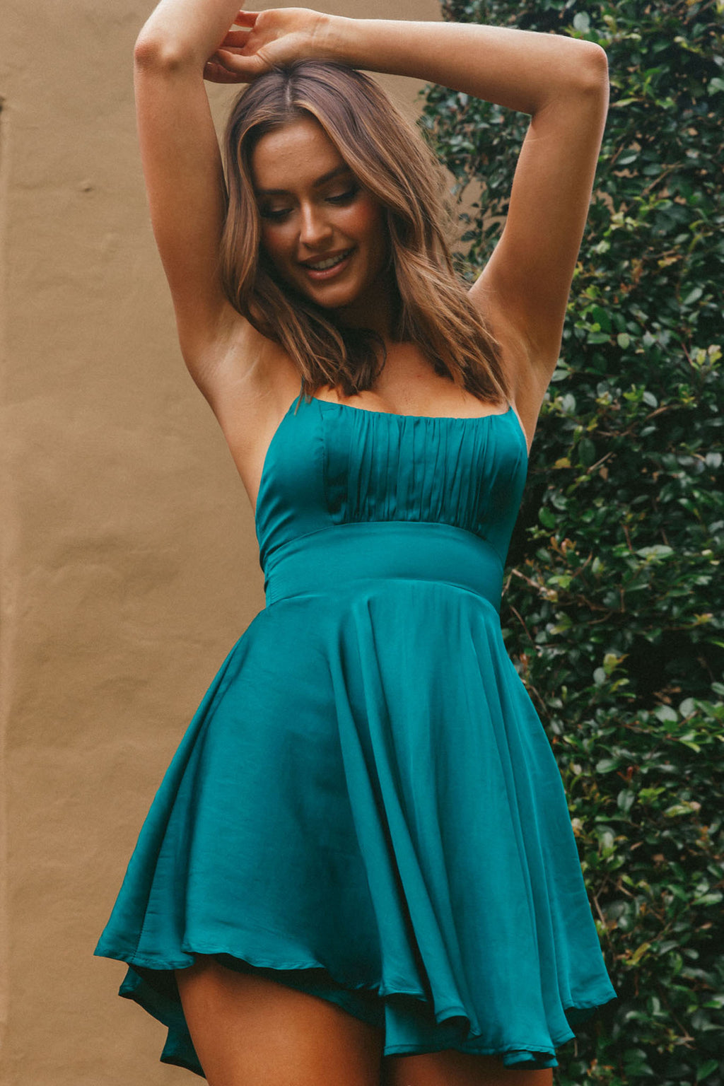 One Sweet Day Gathered Bust A-Line Dress Forest Green by Selfie Leslie