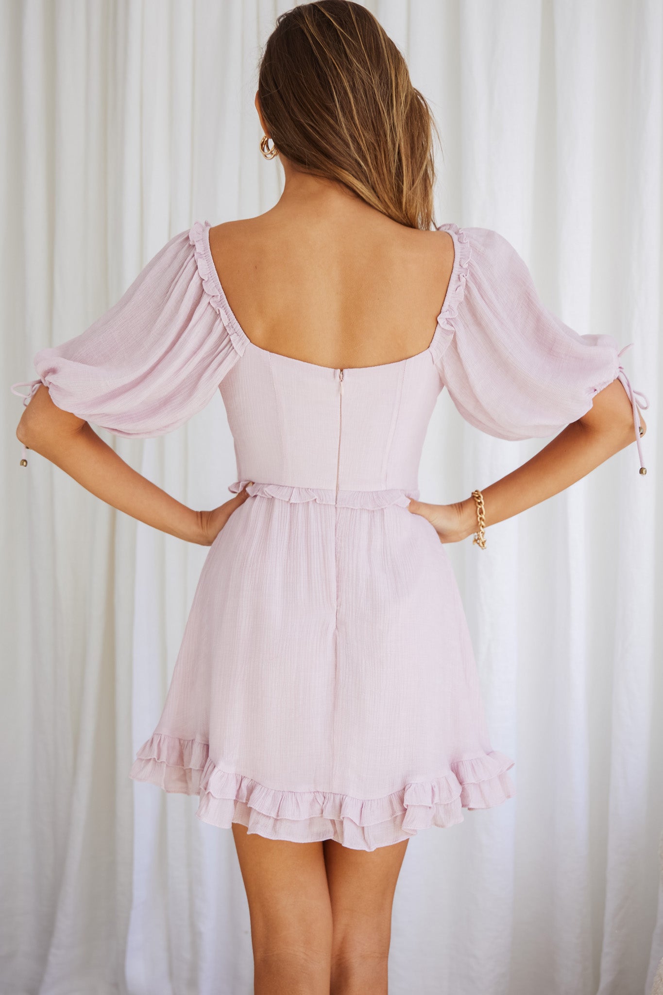 Kirra Puff Sleeve Ruched Bodice Dress Blush by Selfie Leslie