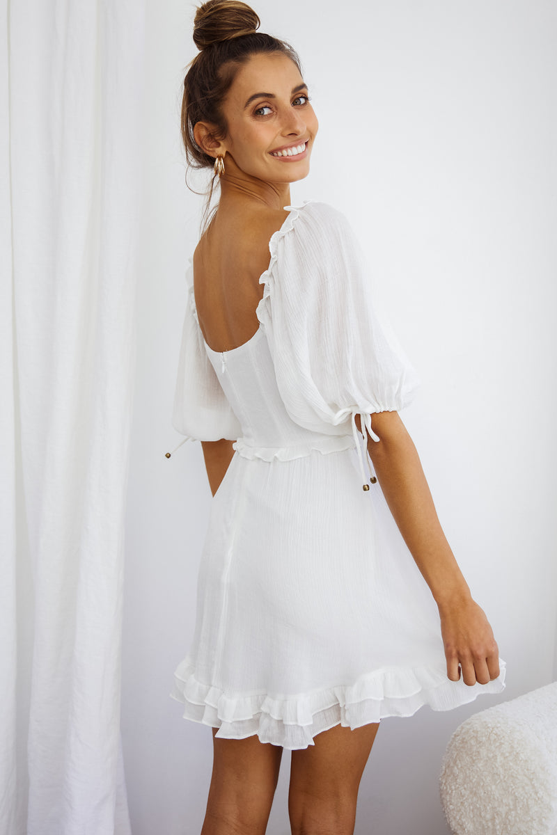 Shop the Kirra Puff Sleeve Ruched Bodice Dress White | Selfie Leslie