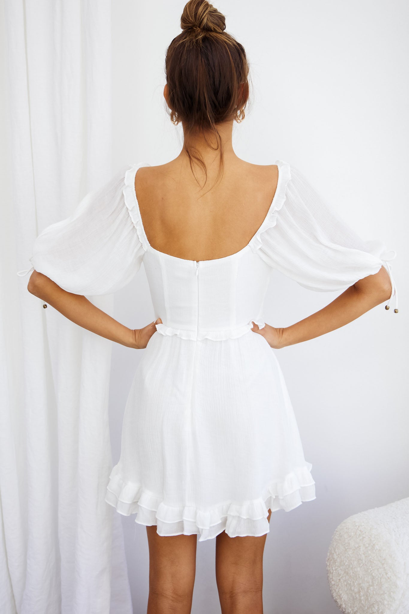 Kirra Puff Sleeve Ruched Bodice Dress White by Selfie Leslie