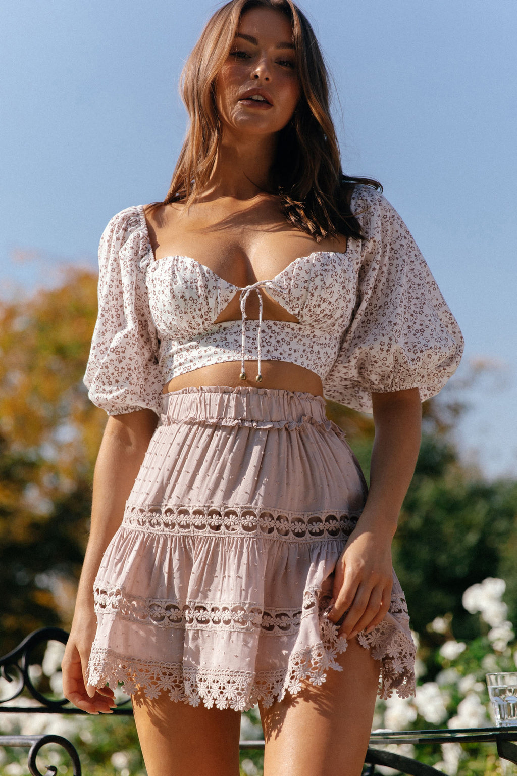 Sweet Romance Sweetheart Neckline Crop Top Floral Print White by Selfie Leslie