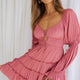 Josephina Lace-Up Front Long Sleeve Mini Dress Blush