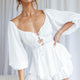 Josephina Lace-Up Front Balloon Sleeve Romper White