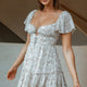 Josephina Lace-Up Front Flutter Sleeve Dress Floral Print Beige
