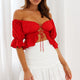 Josephina Off-Shoulder Lace-Up Front Crop Top Red