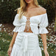Josephina Off-Shoulder Lace-Up Front Crop Top White