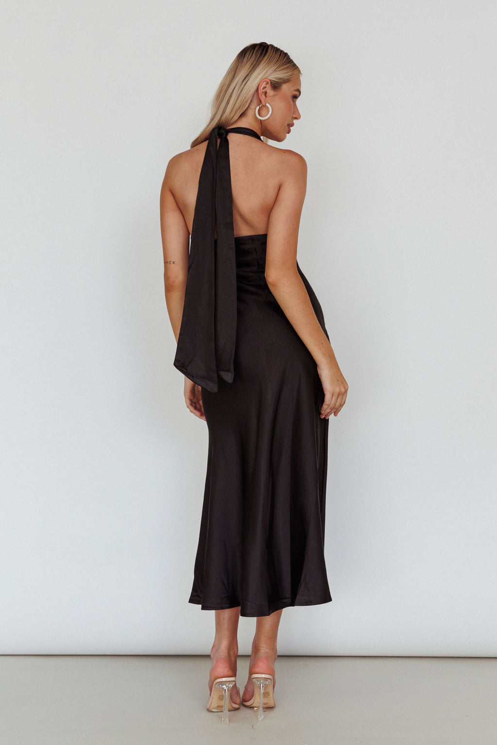 Champagne Showers Halterneck Slip Midi Dress Black by Selfie Leslie