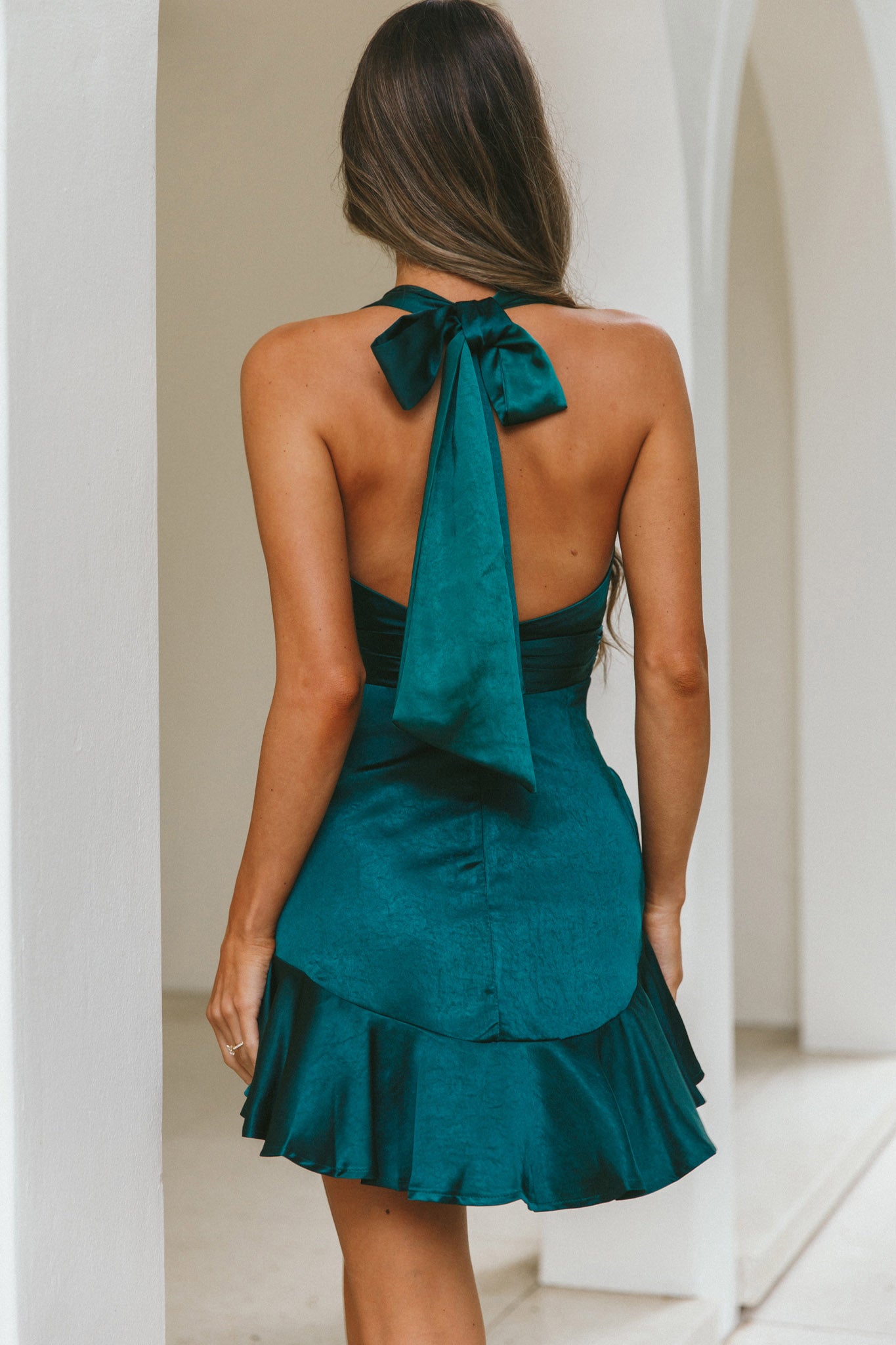 Champs Elysees Halterneck Ruffle Hem Mini Dress Forest Green Selfie Leslie Champs Elysees Halterneck Ruffle Hem Mini Dress Forest Green Selfie Leslie
