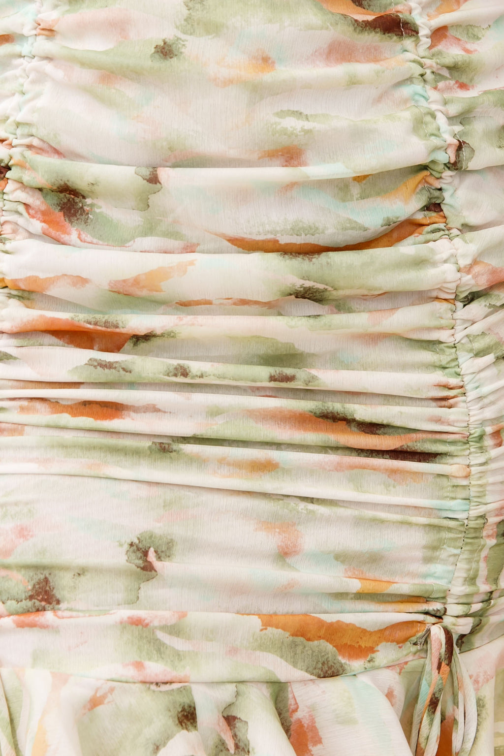 Serena Puff Sleeve Ruched Detail Dress Watercolor Print Green by Selfie Leslie