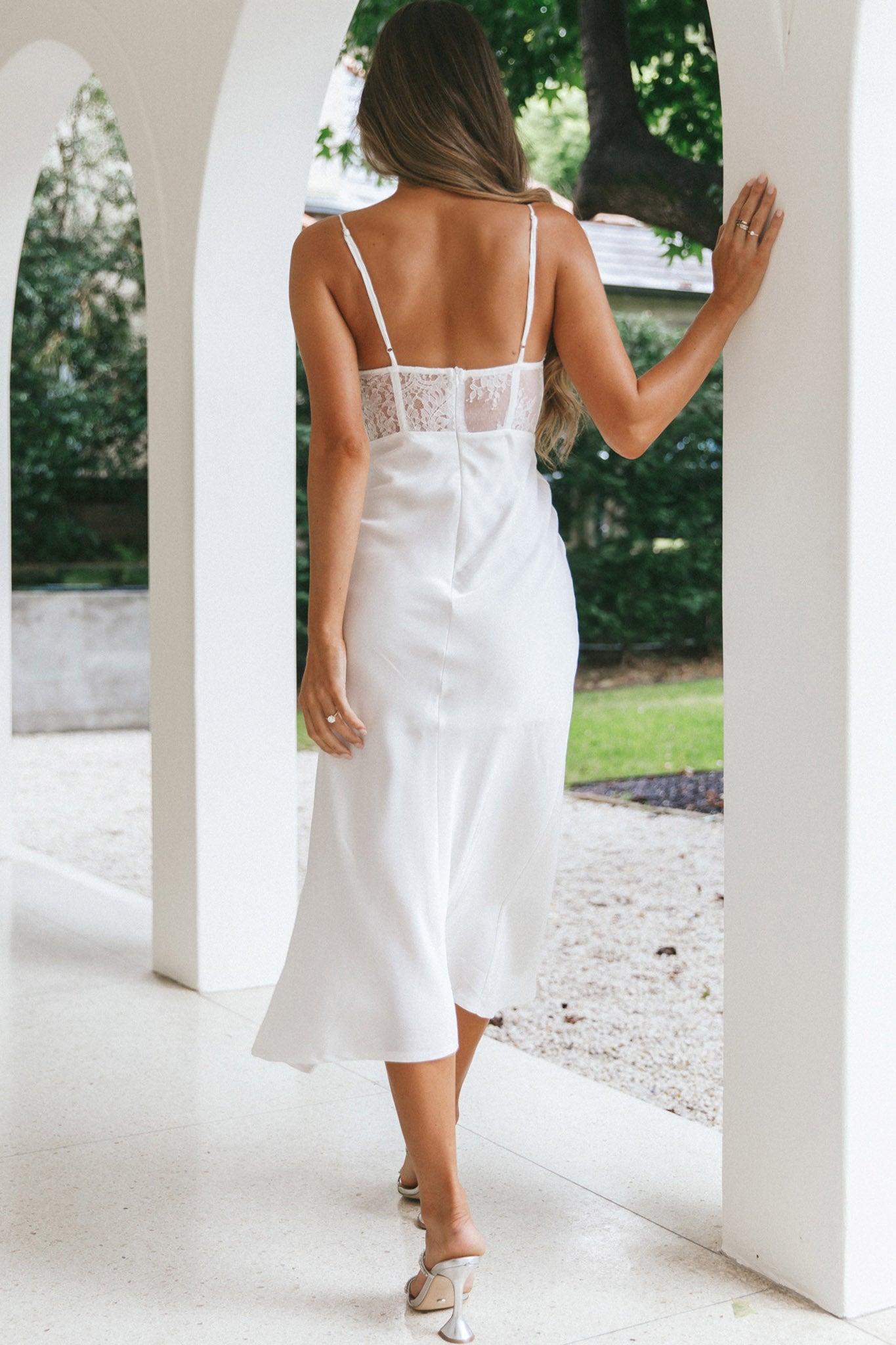 Trophy Lace Bodice Midi Dress Ivory Selfie Leslie Trophy Lace Bodice Midi Dress Ivory Selfie Leslie