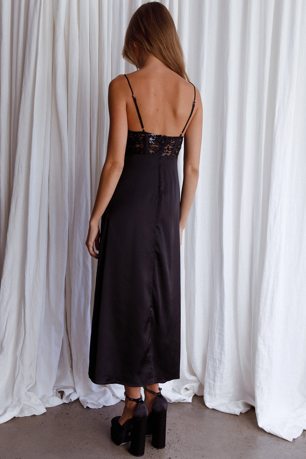 Trophy Lace Bodice Midi Dress Black by Selfie Leslie