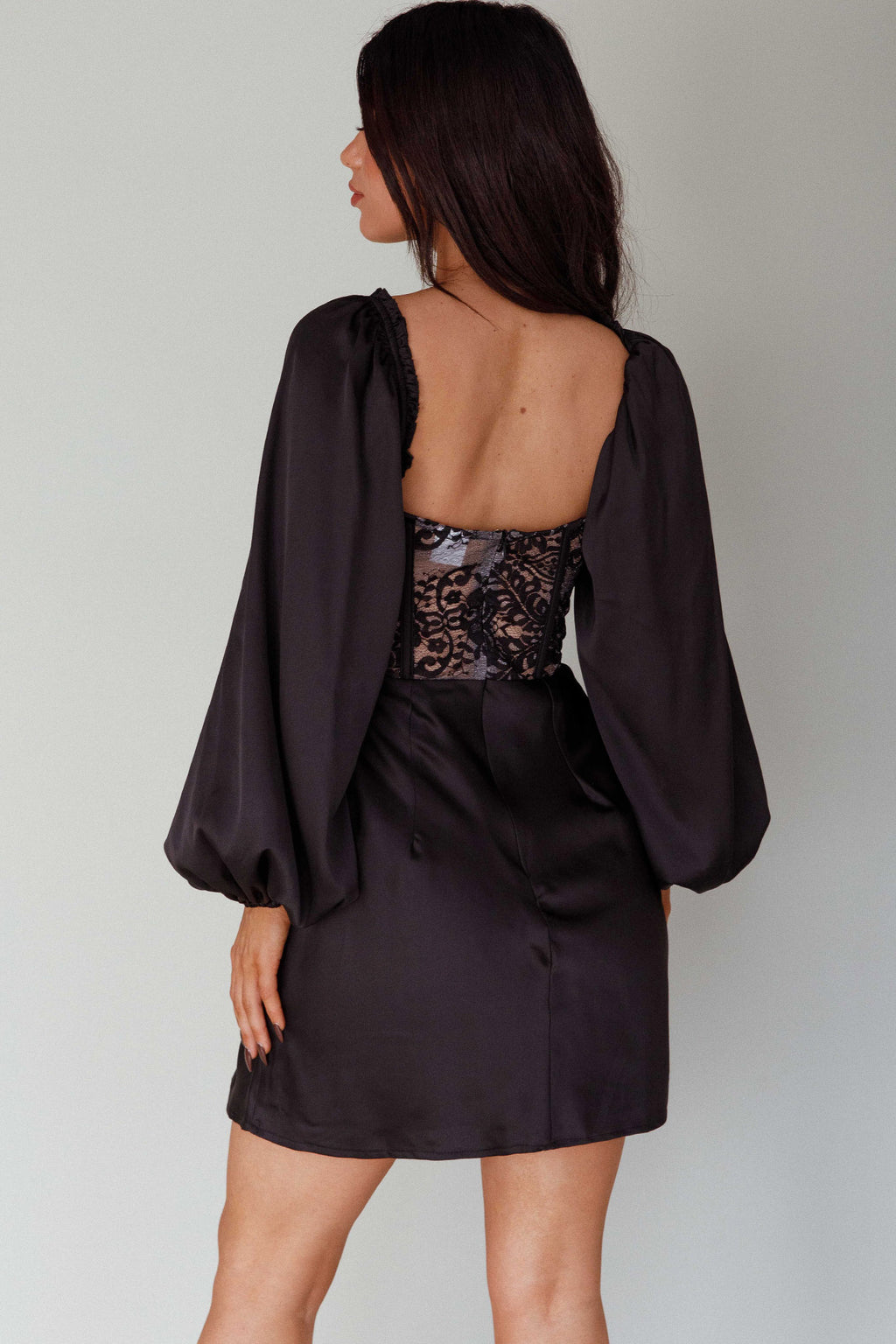 Trophy Long Sleeve Lace Bodice Midi Dress Black by Selfie Leslie