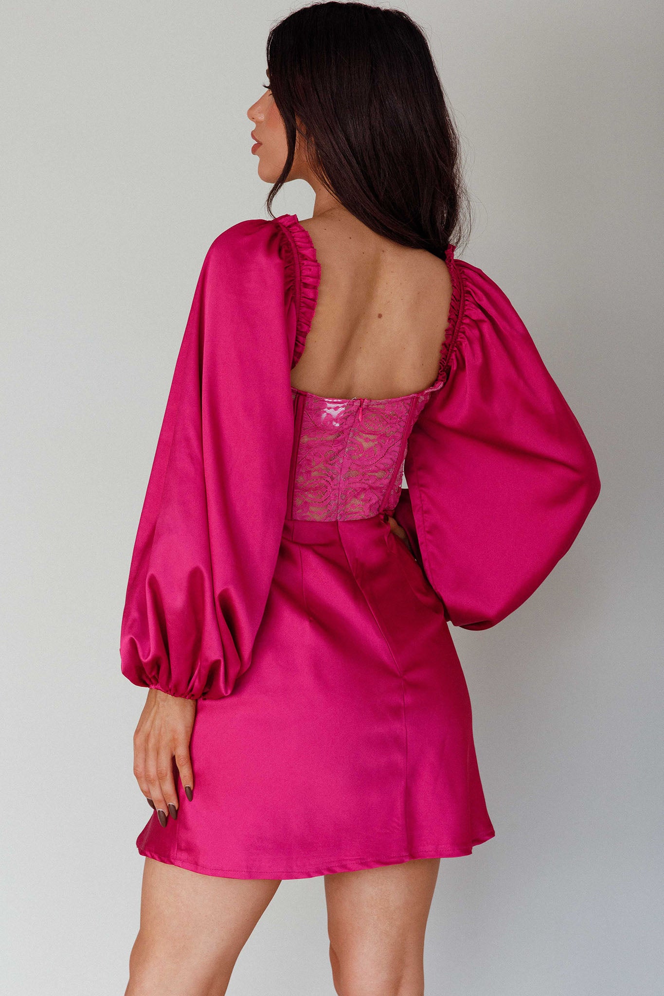 Trophy Long Sleeve Lace Bodice Midi Dress Plum by Selfie Leslie