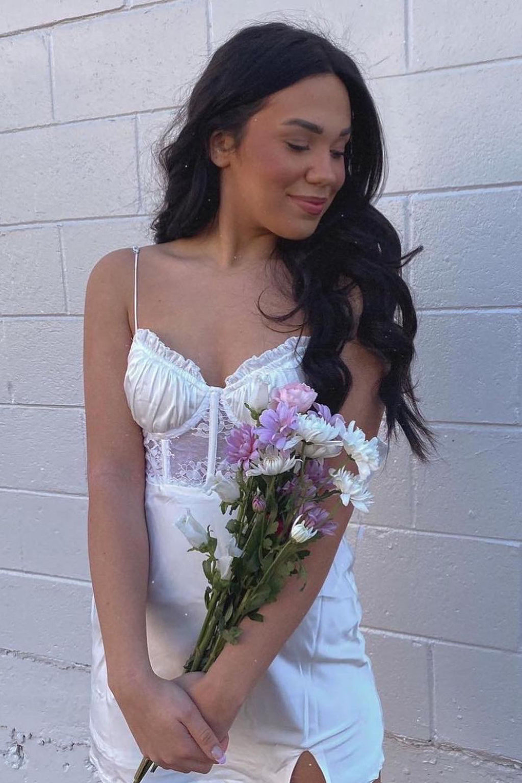 Trophy Lace Bodice Sweetheart Neckline Mini Dress Ivory by Selfie Leslie