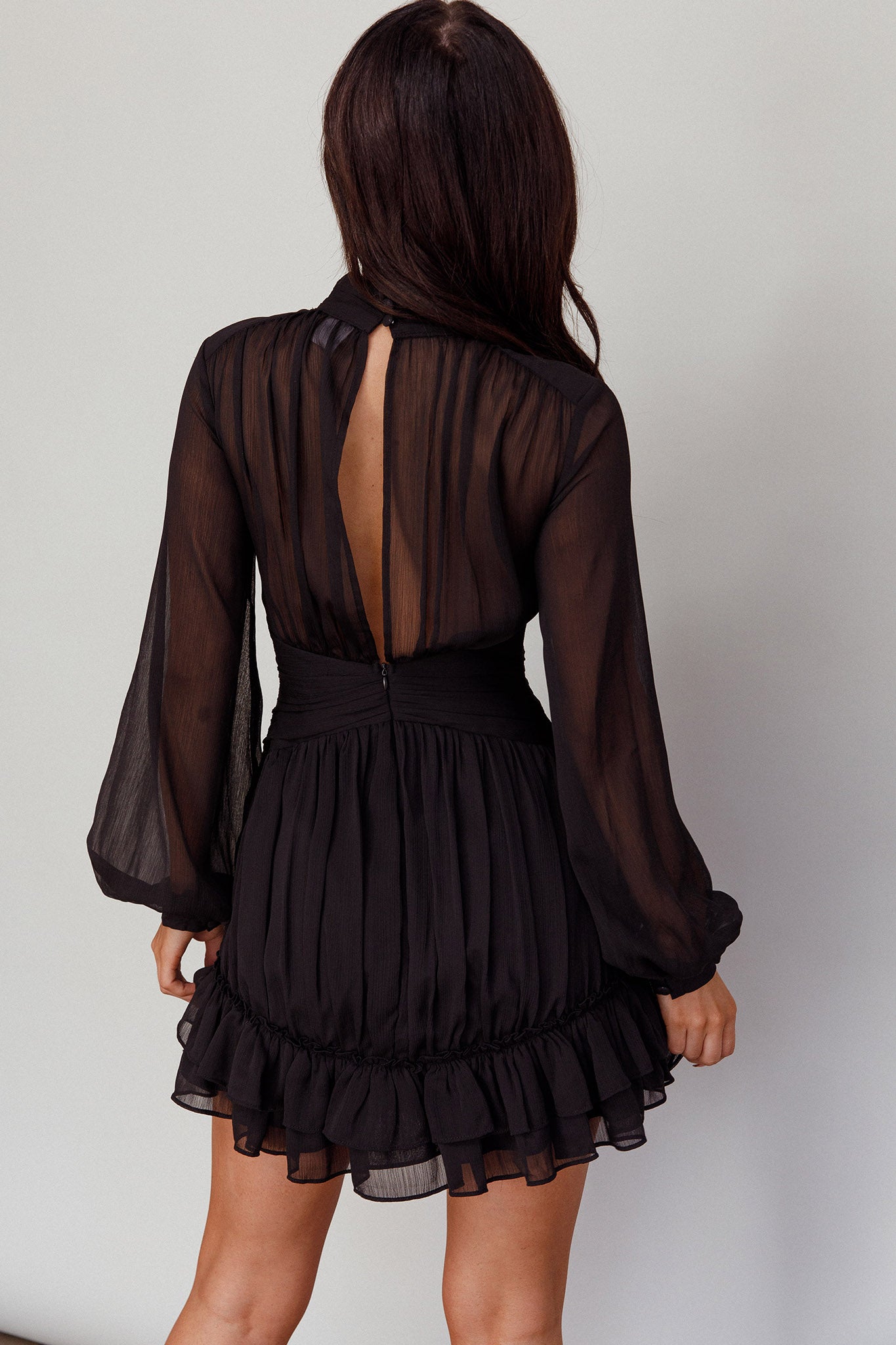 Mandalay High Neck Long Sleeve Waistband Dress Black Selfie Leslie Mandalay High Neck Long Sleeve Waistband Dress Black Selfie Leslie