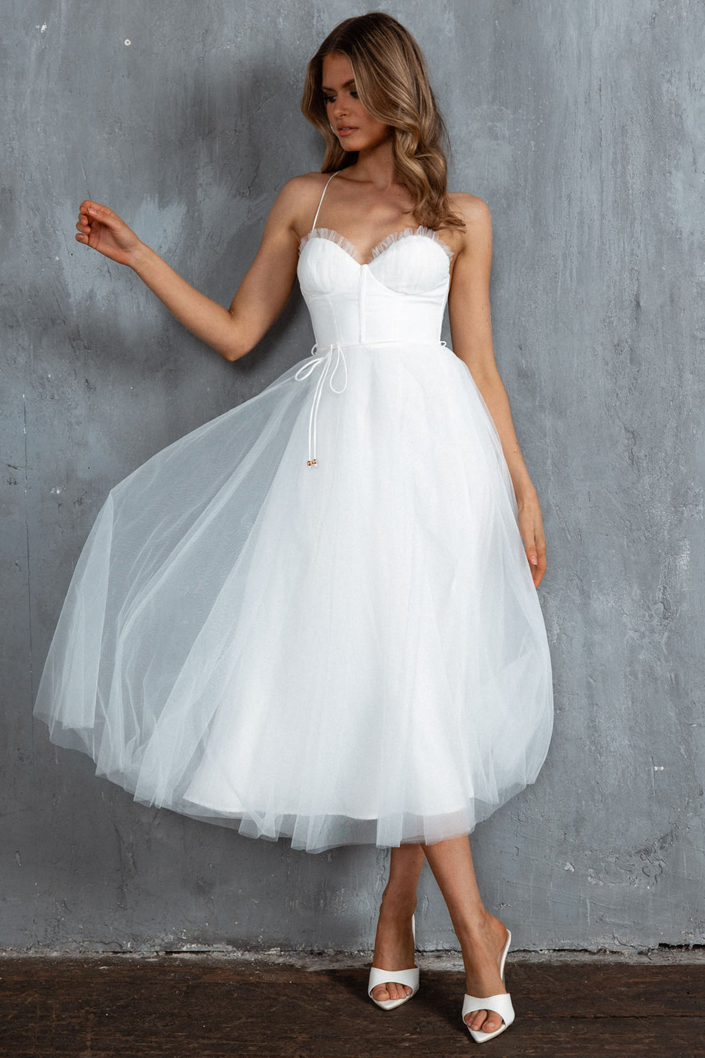 Smitten Sweetheart Neckline Chiffon Midi Dress White by Selfie Leslie