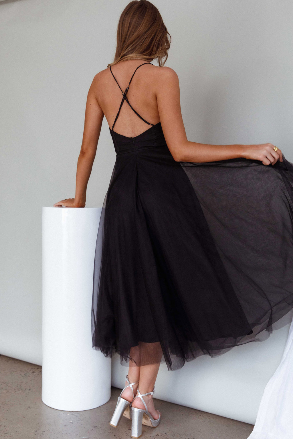 Smitten Sweetheart Neckline Chiffon Midi Dress Black by Selfie Leslie