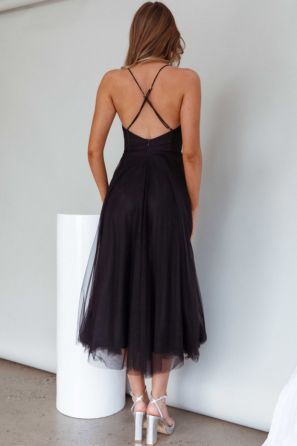 Smitten Sweetheart Neckline Chiffon Midi Dress Black by Selfie Leslie