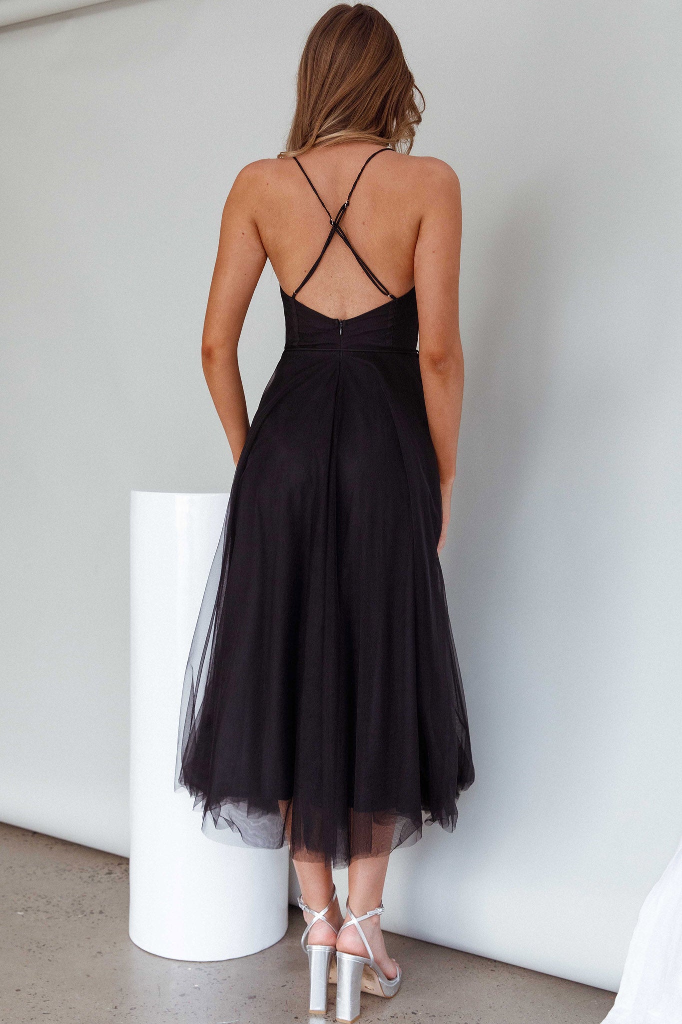 Smitten Sweetheart Neckline Chiffon Midi Dress Black by Selfie Leslie