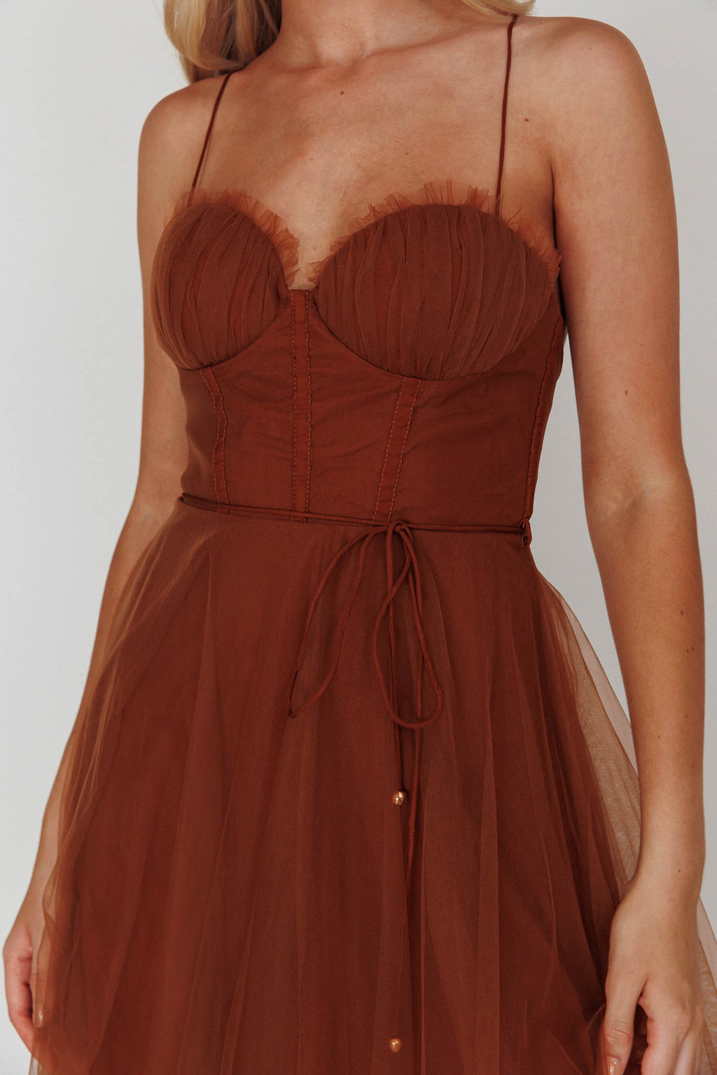Smitten Sweetheart Neckline Chiffon Midi Dress Chocolate by Selfie Leslie
