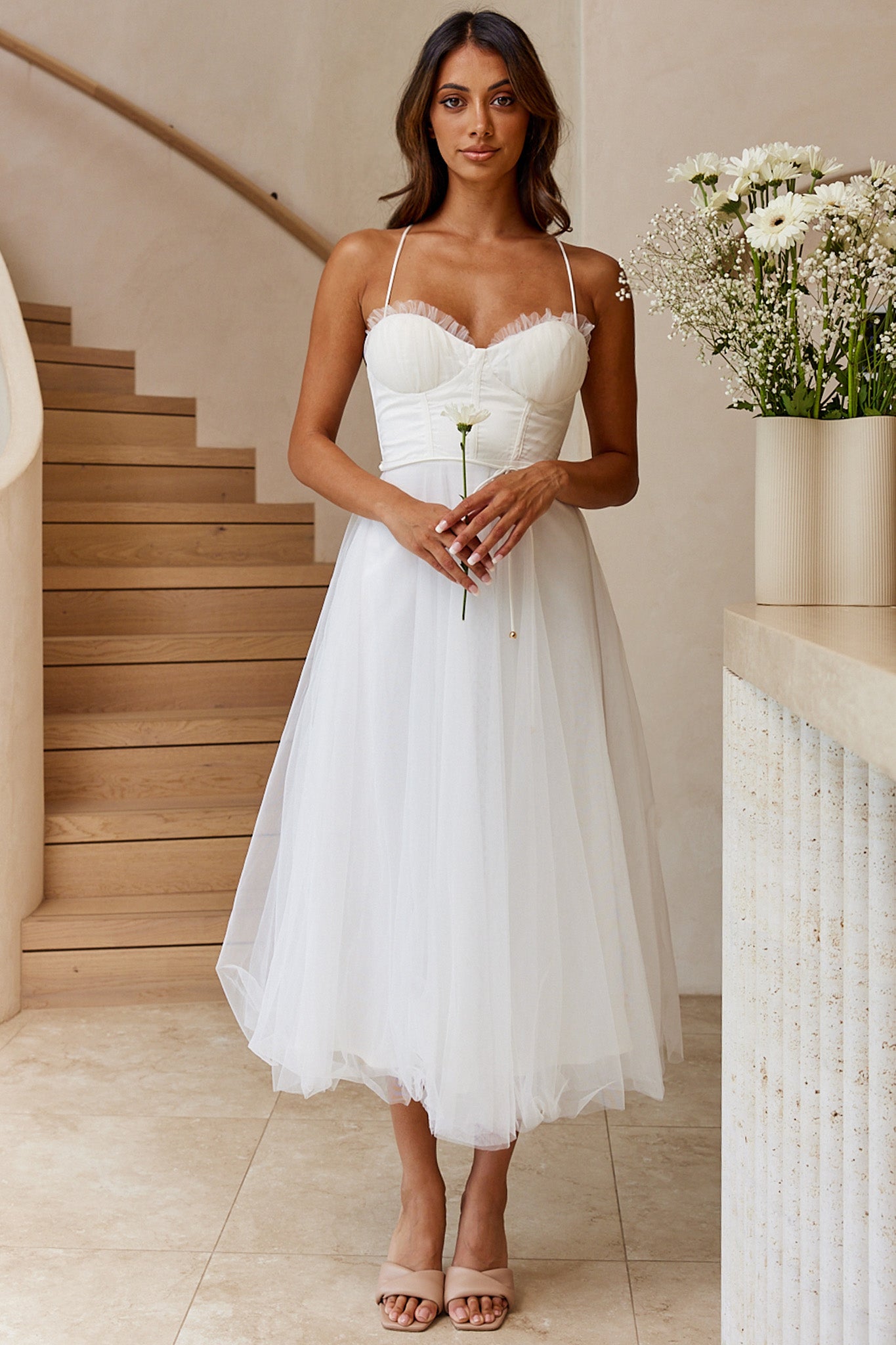 Smitten Sweetheart Neckline Chiffon Midi Dress White by Selfie Leslie