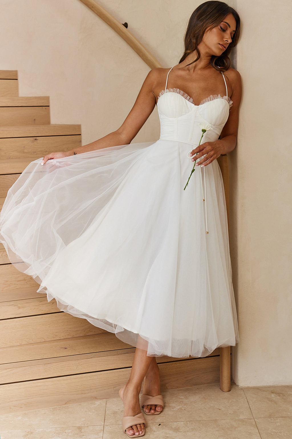 Smitten Sweetheart Neckline Chiffon Midi Dress White by Selfie Leslie