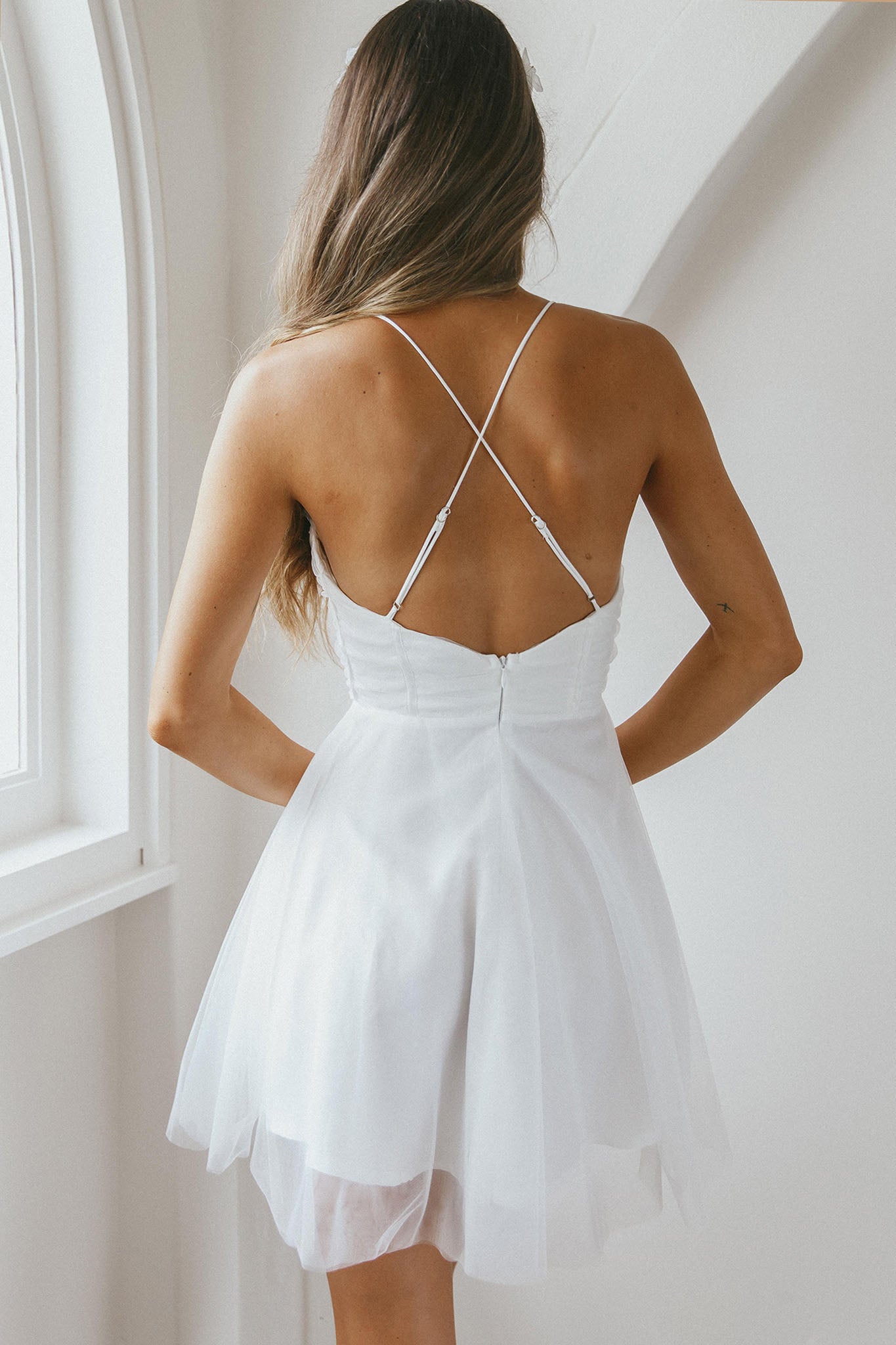 Smitten Sweetheart Neckline Chiffon Mini Party Dress White by Selfie Leslie