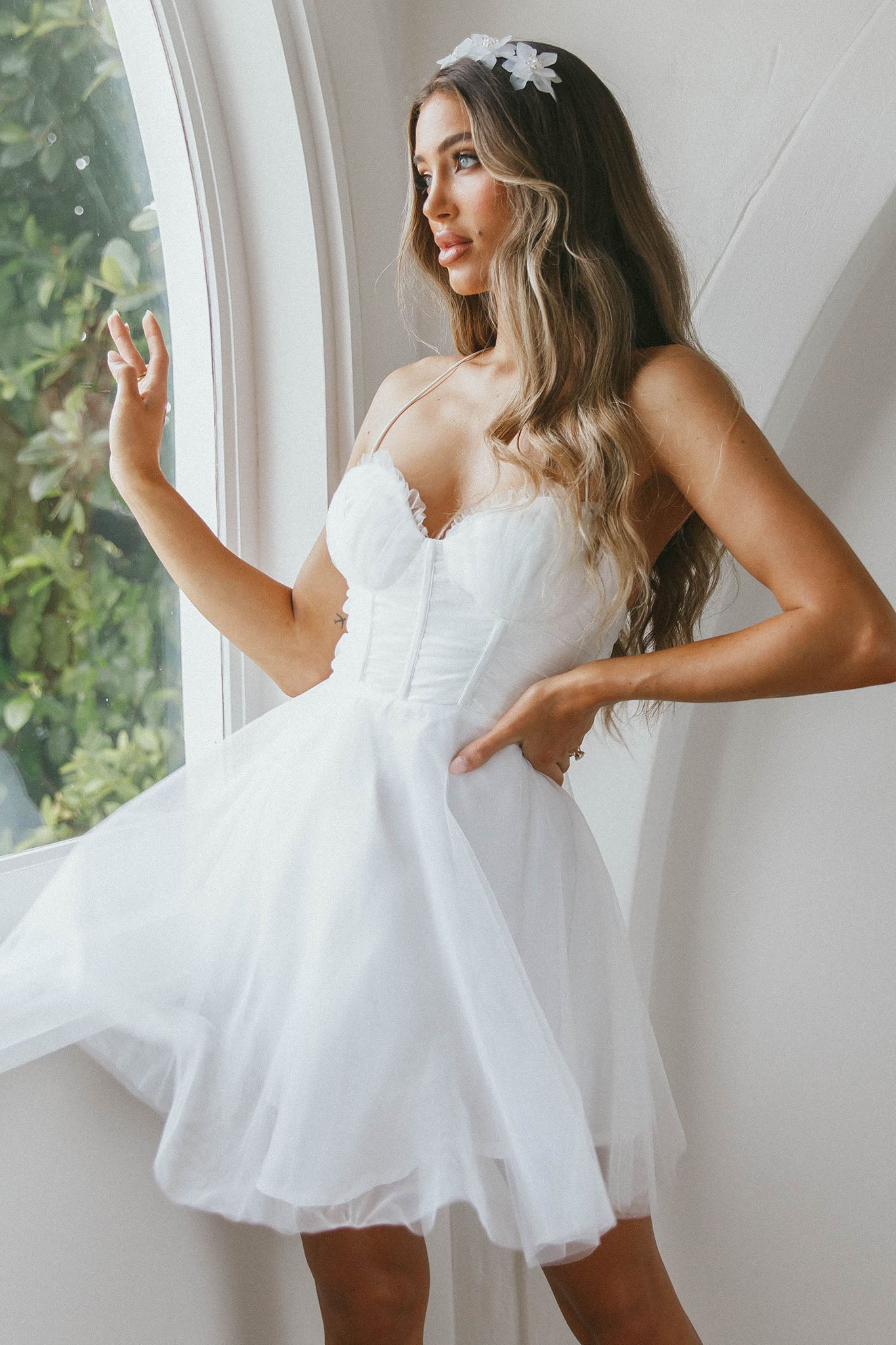 Smitten Sweetheart Neckline Chiffon Mini Party Dress White by Selfie Leslie