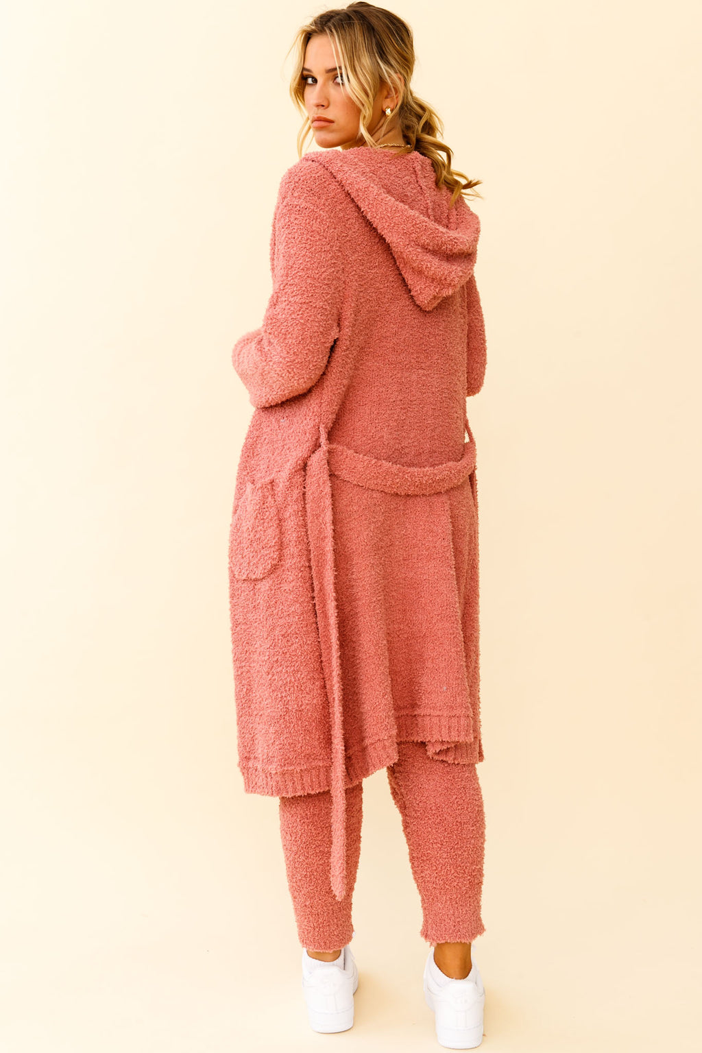 My Girl Fuzzy Knit Longline Pocket Cardigan Rose by Selfie Leslie