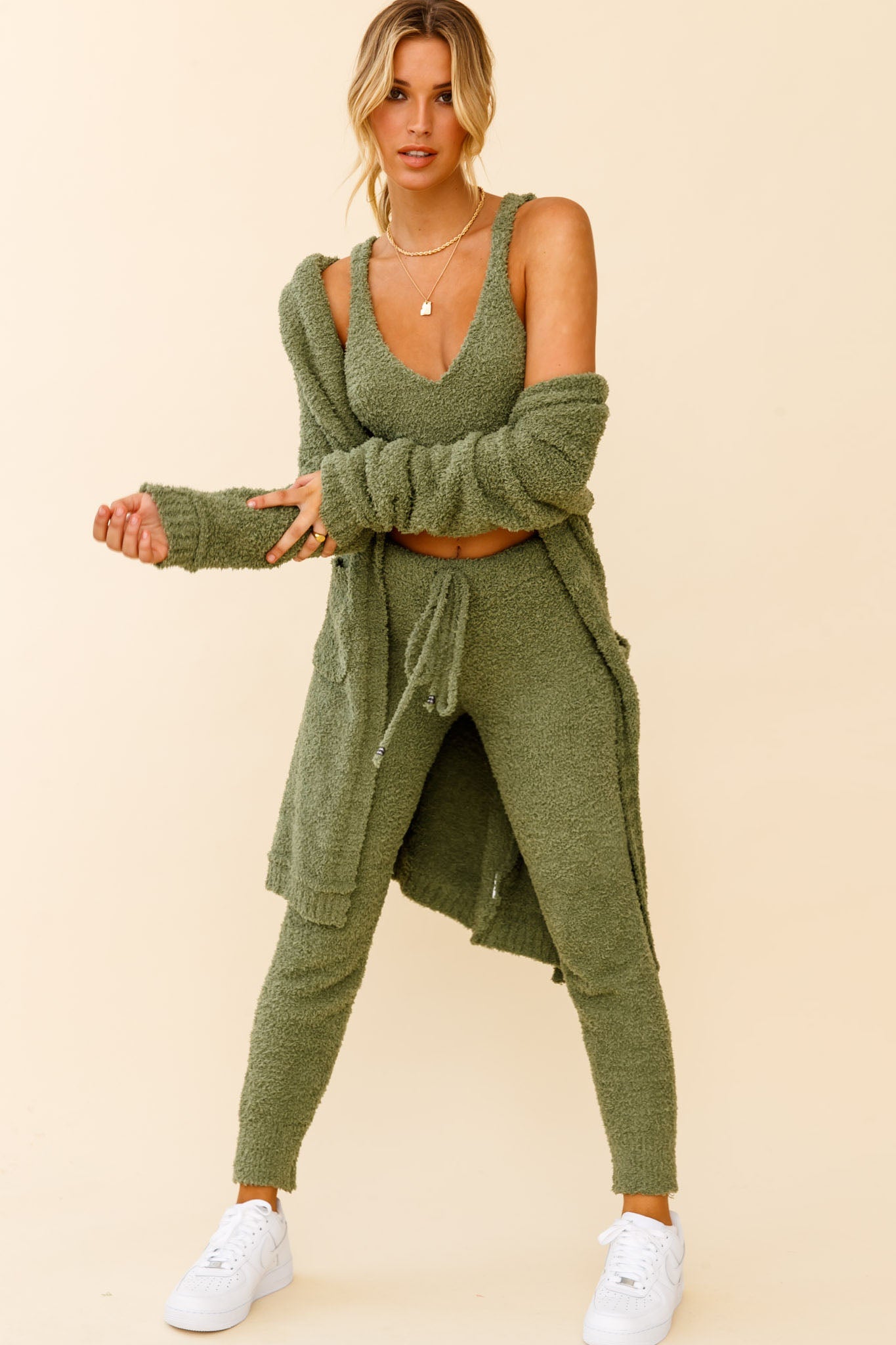 My Girl Fuzzy Knit Longline Pocket Cardigan Sage by Selfie Leslie