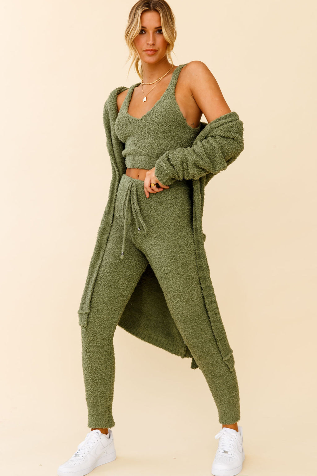 My Girl Fuzzy Knit Longline Pocket Cardigan Sage by Selfie Leslie