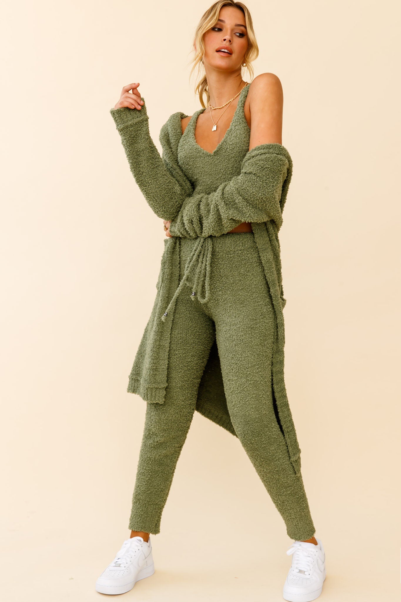 My Girl Fuzzy Knit Longline Pocket Cardigan Sage by Selfie Leslie