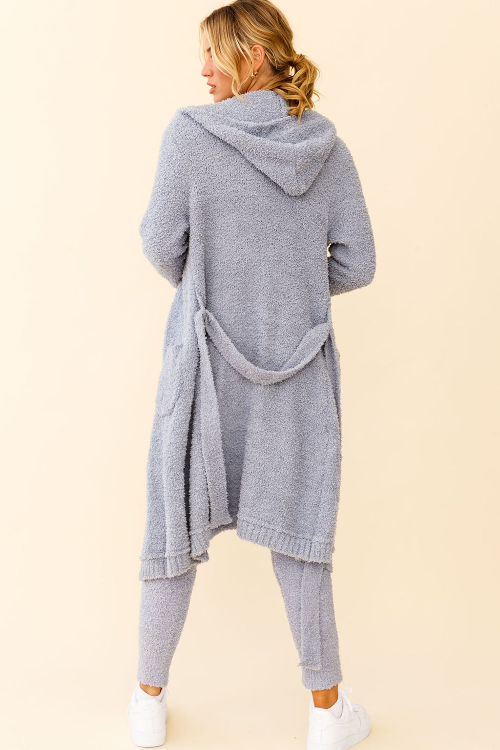 My Girl Fuzzy Knit Longline Pocket Cardigan Steel Blue by Selfie Leslie