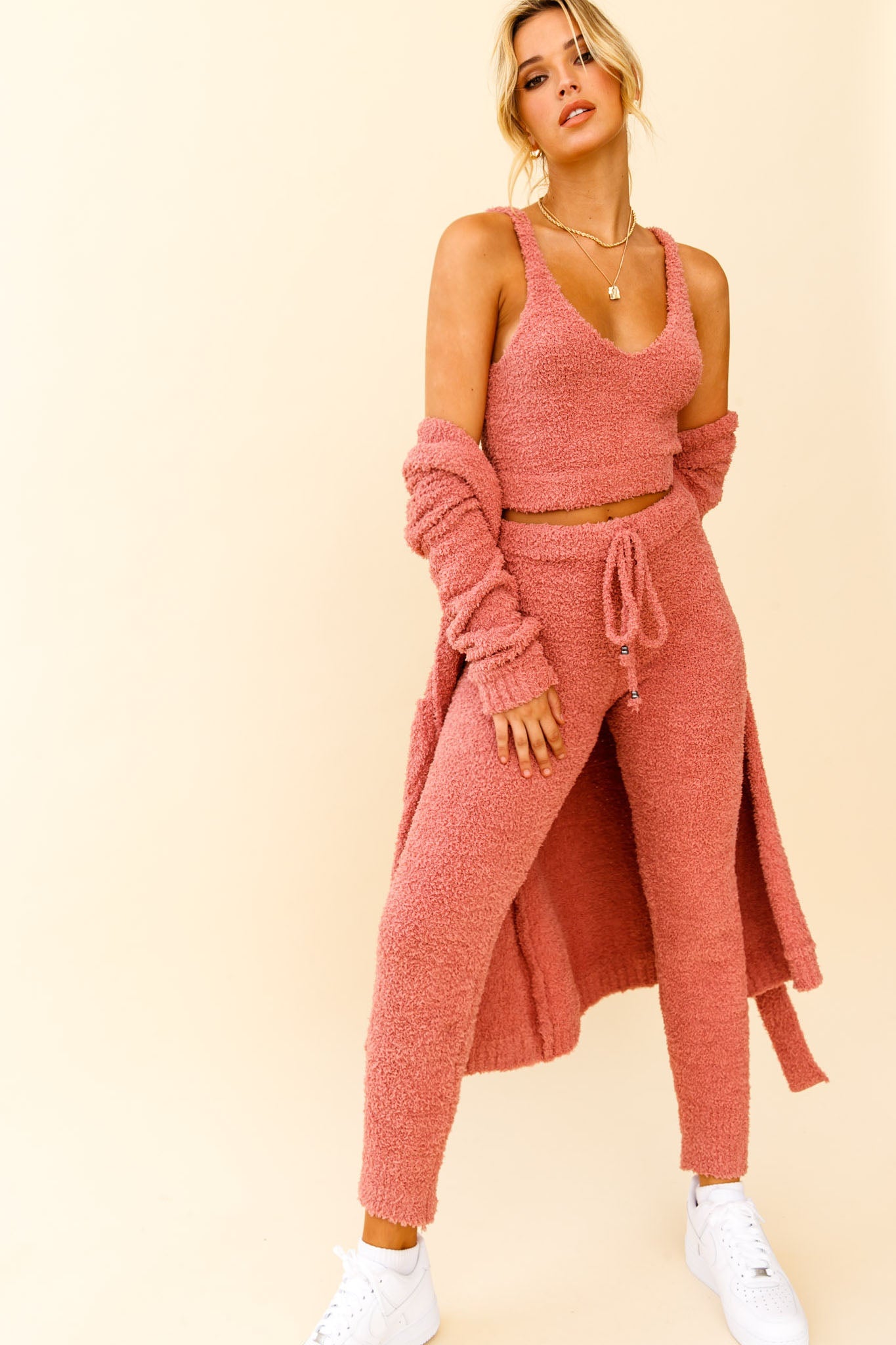My Girl Fuzzy Knit Jogger Pants Rose by Selfie Leslie