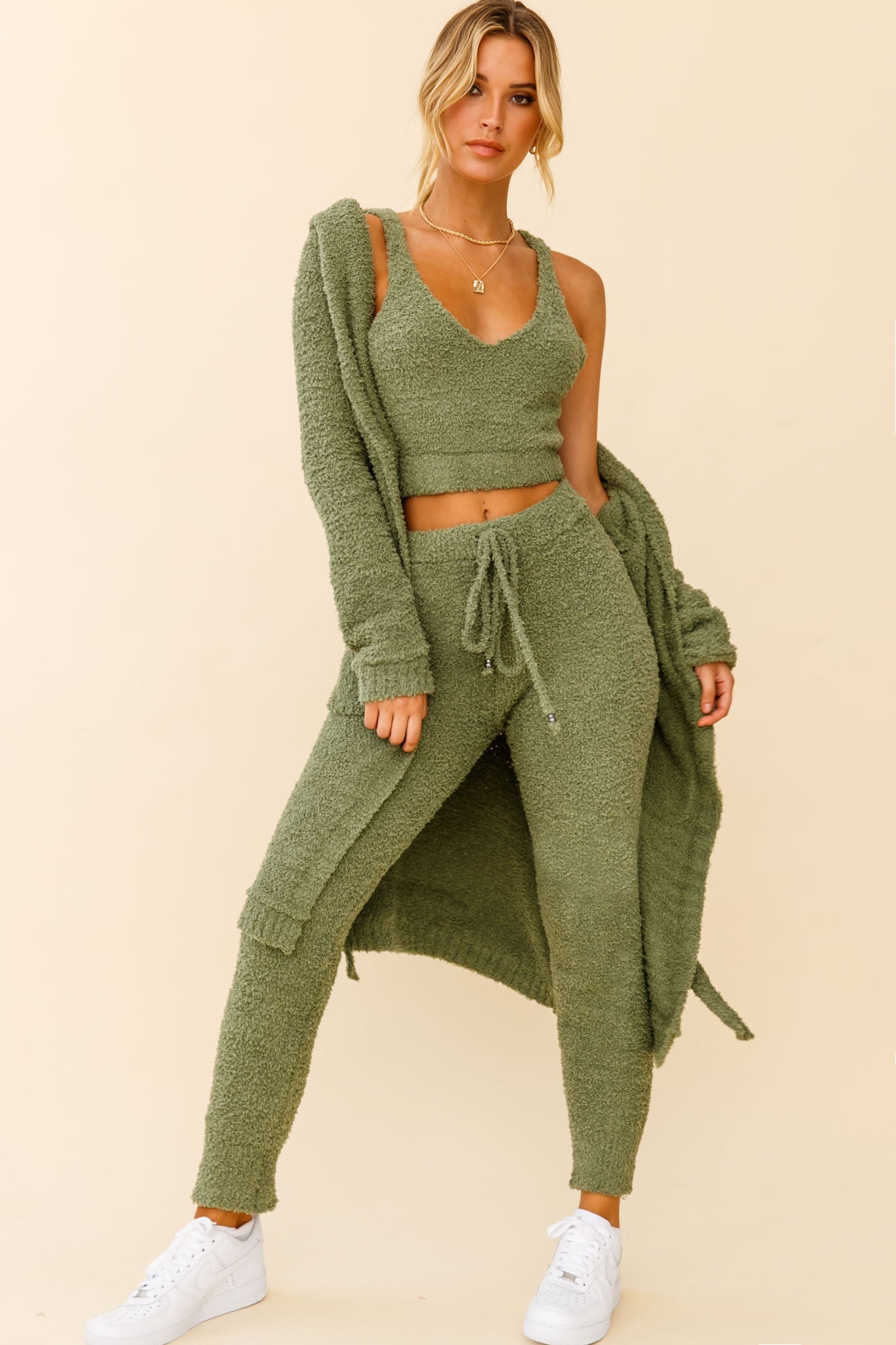 My Girl Fuzzy Knit Jogger Pants Sage by Selfie Leslie