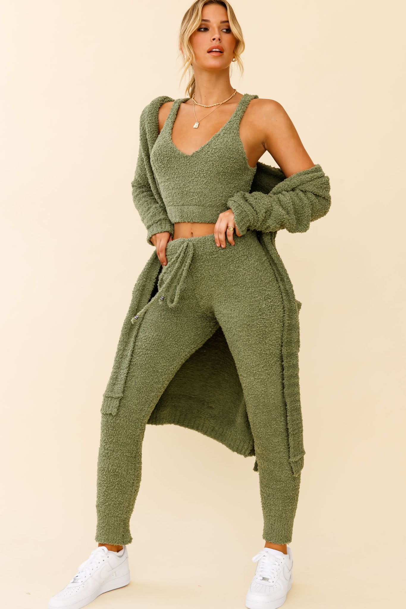 My Girl Fuzzy Knit Jogger Pants Sage by Selfie Leslie